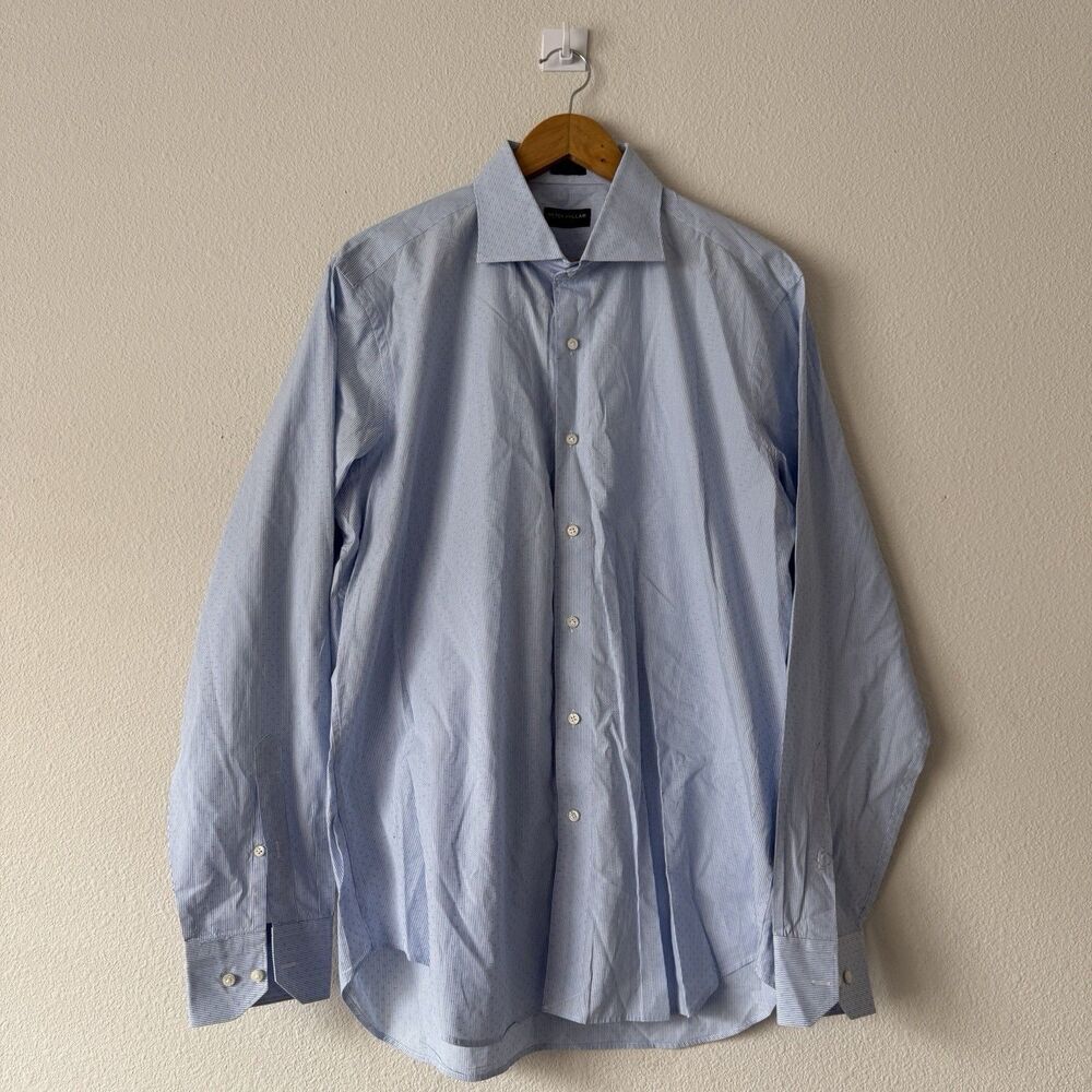 Peter Millar Collection Dress Shirt Mens L Blue White Fine Micro Stripe